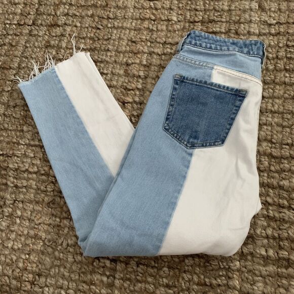 Pacsun Mom Jeans Size 25 High Rise Light Wash / White Two Tone Denim Raw Hem - Picture 7 of 7